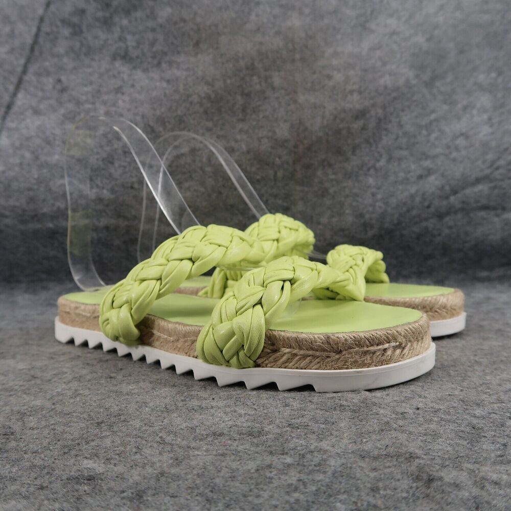 Marc Fisher Shoes Womens 6 Sandal Slides Double Woven Strap Leather Green Jaimee